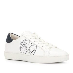 Tory Burch White Leather Sneakers with Navy Heel Accent 6M